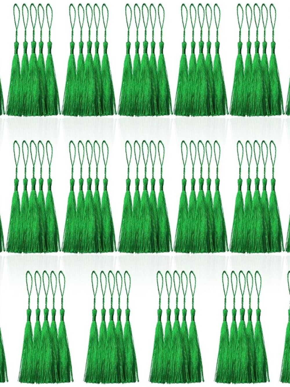 100 Pcs Green Mini Tassels 13cm/5 Inch with Loops for Bookmarks, Jewelry Making,